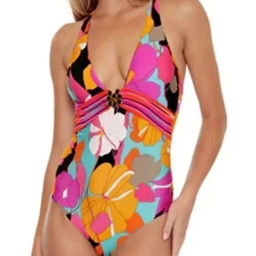 NWT “Gemini” Plunging V-neck One Piece Floral Swimsuit